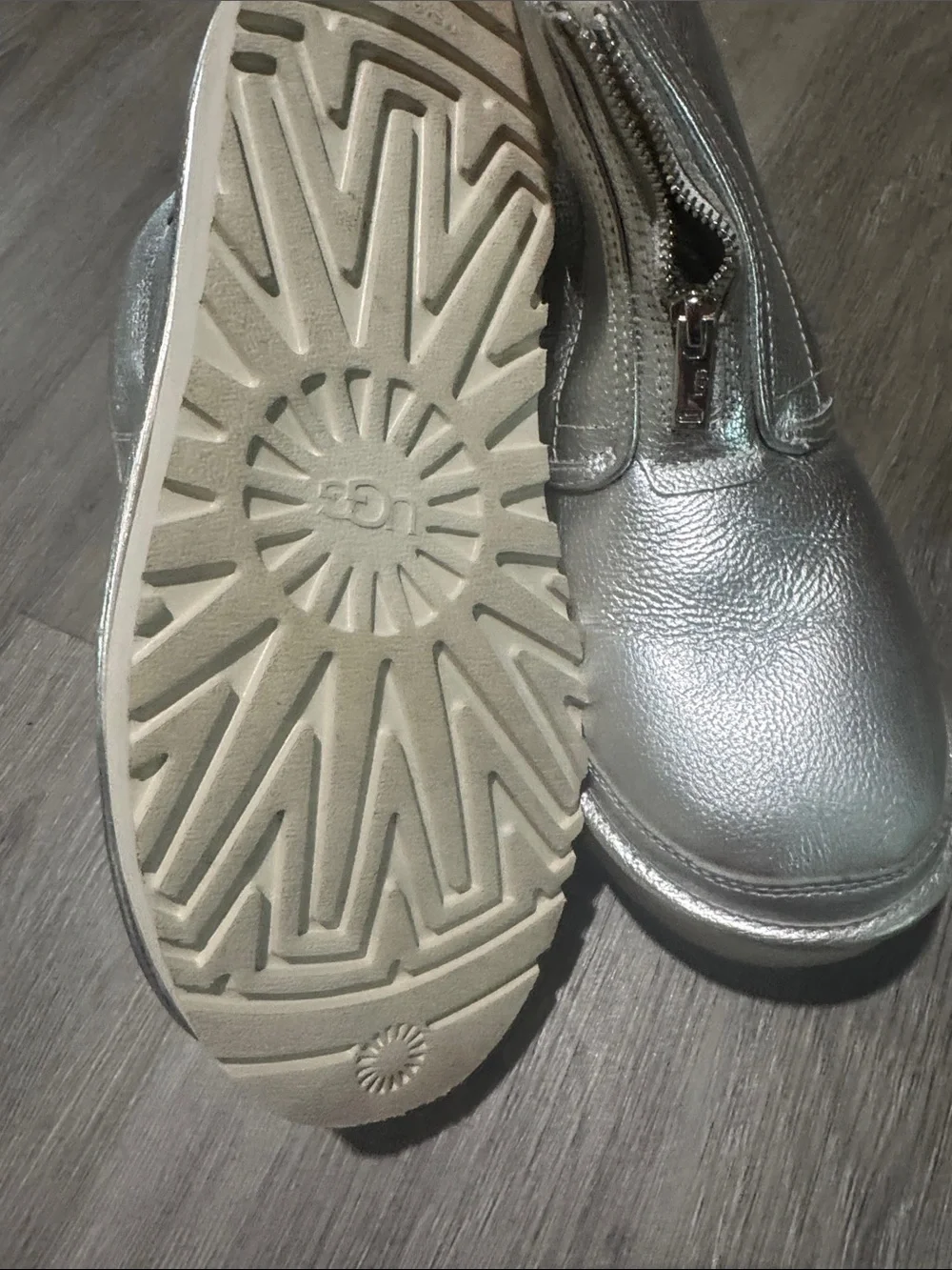 UGG Silver Metallic Zip-Front Slip-On Shoes